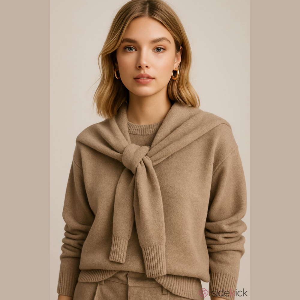 Sofie the Label Beau Sweater Beige Knit with Tie Detail Medium